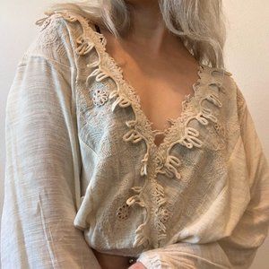 NWOT Free People Linen Plunge Boho Faux Wrap Top